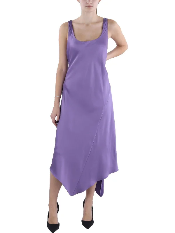 One-DAY Sale Womens Faux Satin Midi Cocktail And Party Dress