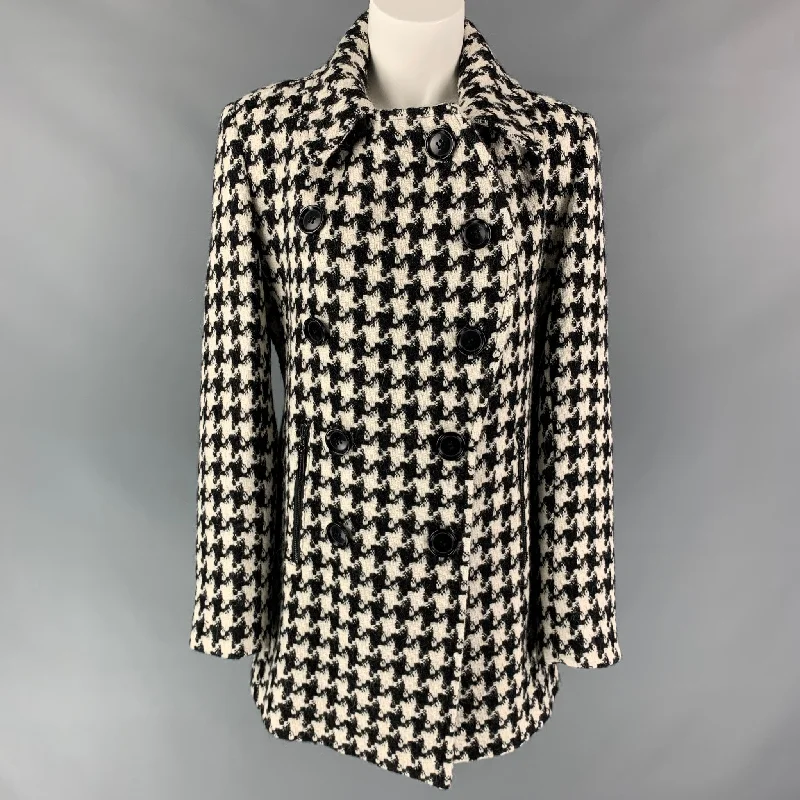 Seasonal Clearance SOFIA CASHMERE Size 6 Black & White Houndstooth Alpaca / Wool Double Breasted Coat