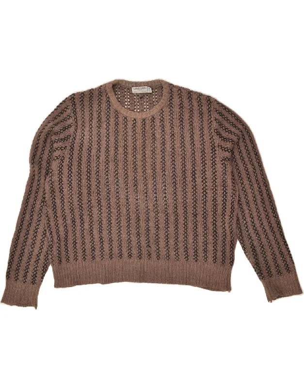 Overstock JAEGER Womens Boat Neck Jumper Sweater EU 38 Medium Brown Striped Mohair