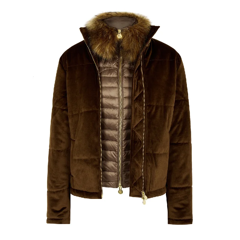 Price Reduction Ella Velvet Puffer Jacket - Brown