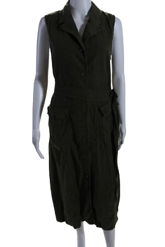 Final Clearance JW Anderson Women's Sleeveless Button Down Pockets Midi Dress Green