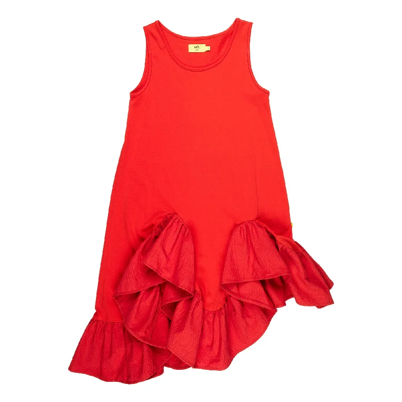 Exclusive Savings RED SLEEVELESS FLOUNCE DRESS