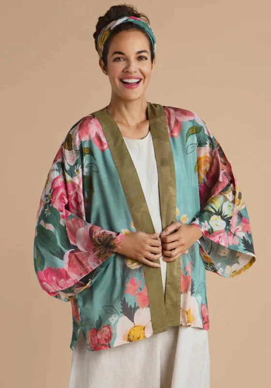 Markdowns Powder Impressionist Floral Kimono Jacket, Teal