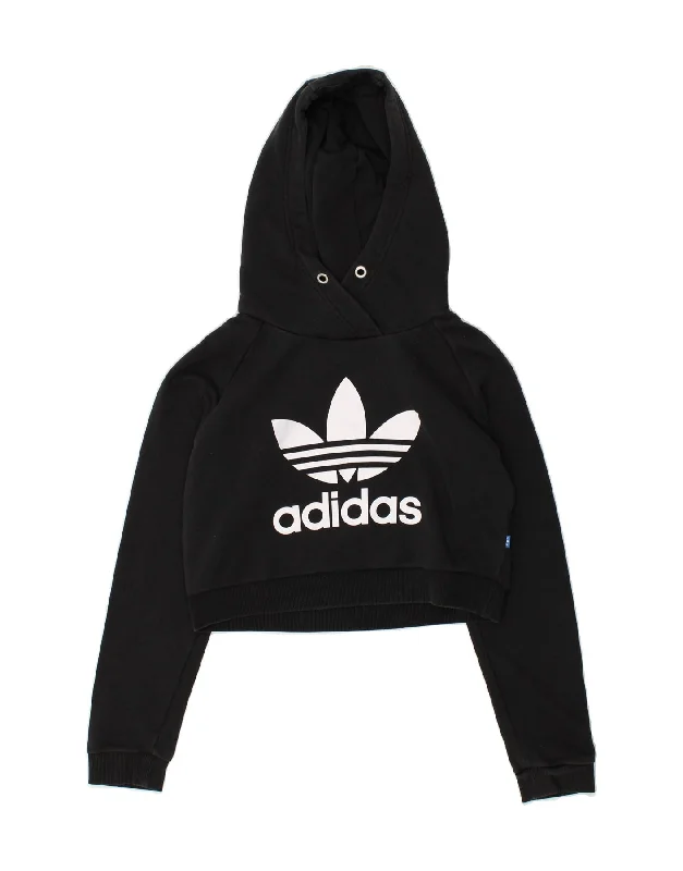 Price Blitz ADIDAS Womens Graphic Crop Hoodie Jumper UK 8 Small Black
