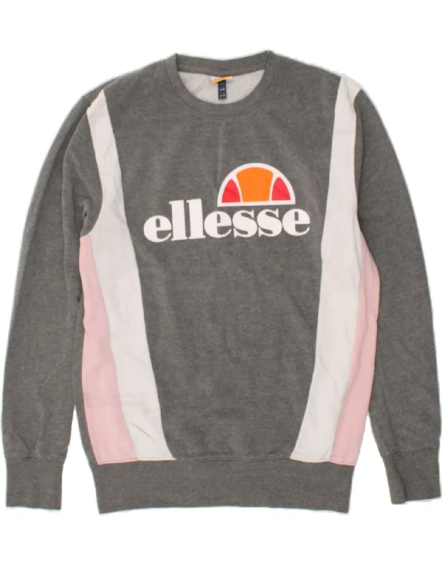 Closeout ELLESSE Womens Graphic Sweatshirt Jumper UK 14 Large  Grey Colourblock
