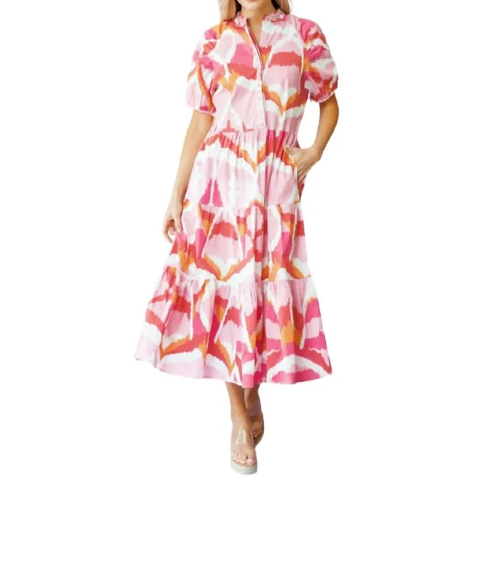 Crazy Deals Kimbell Dress In Flamingo Watercolor Ikat