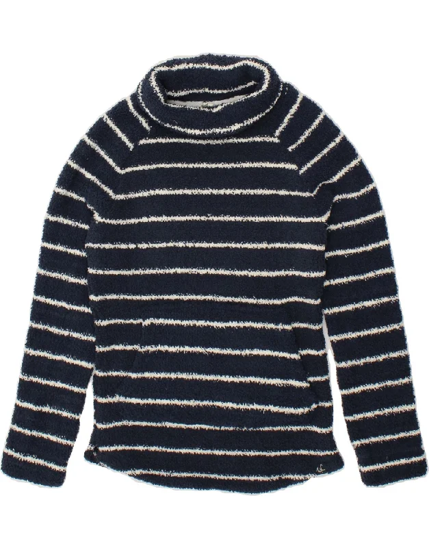 Year-End Sale WEIRD FISH Womens Roll Neck Fleece Jumper UK 8 Small Navy Blue Striped