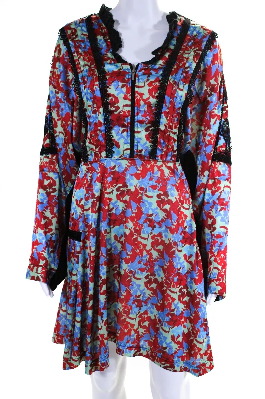 Stock Up and Save Koché Womens Lace Trim Floral Dress Red