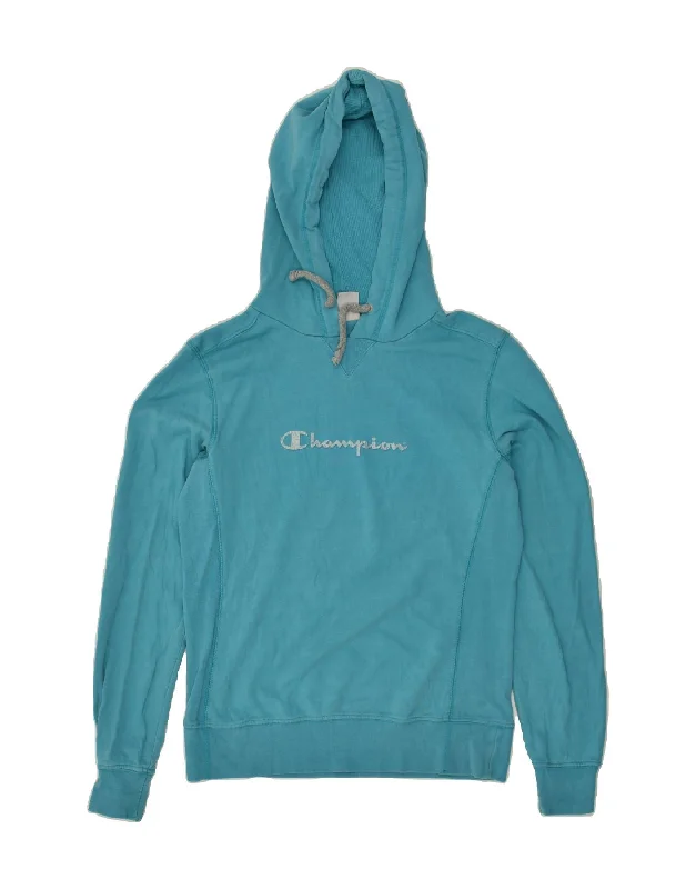 TIME-Limited Offer CHAMPION Womens Graphic Hoodie Jumper UK 16 Large Blue Cotton