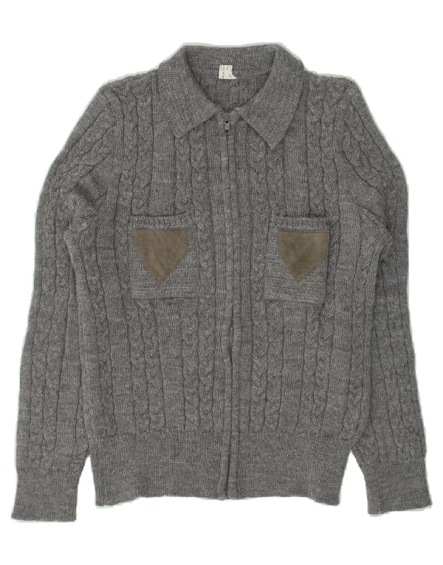 Deep Discounts VINTAGE Womens Cardigan Sweater UK 14 Medium Grey Cotton