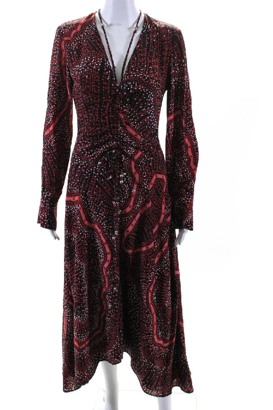 YEAR-End Clearance Altuzarra Women's V-Neck Long Sleeves Lace Up Fitted Maxi Dress Spotted