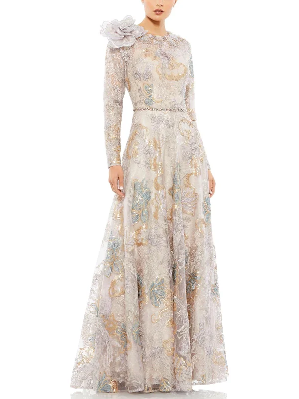 Don’t Miss Out Womens Metallic Sequined Evening Dress