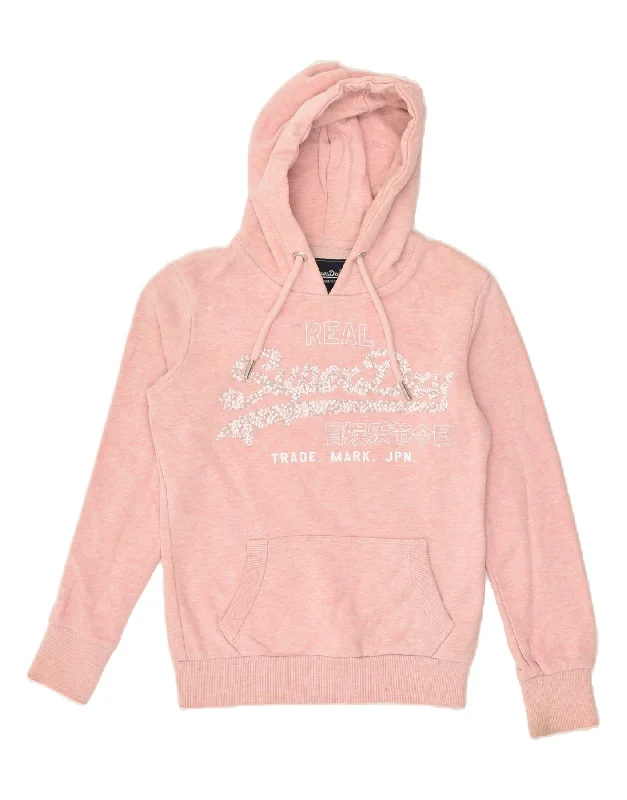 New Deals SUPERDRY Womens Graphic Hoodie Jumper UK 8 Small Pink Cotton