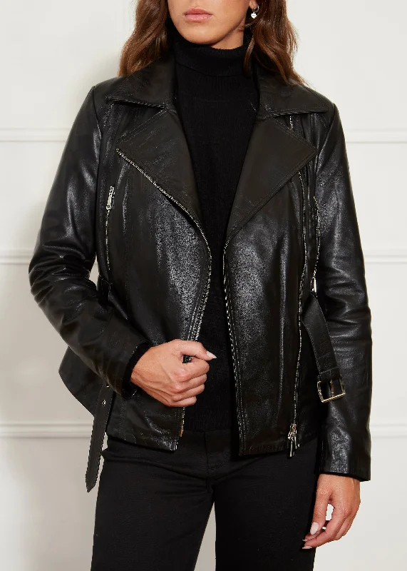 Don’t Miss Out Black Leather Biker Jacket With Belt