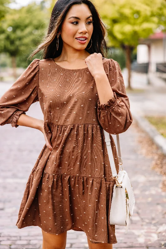 Price Buster Be Your Best Brown Textured Babydoll Dress
