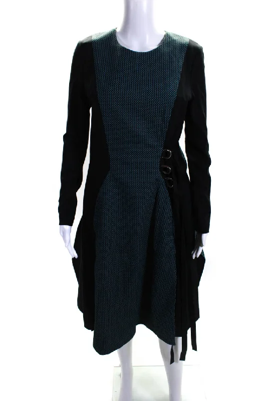 Final Clearance Adeam Womens Geometric Print Asymmetrical Zip Up Fit & Flare Dress Teal