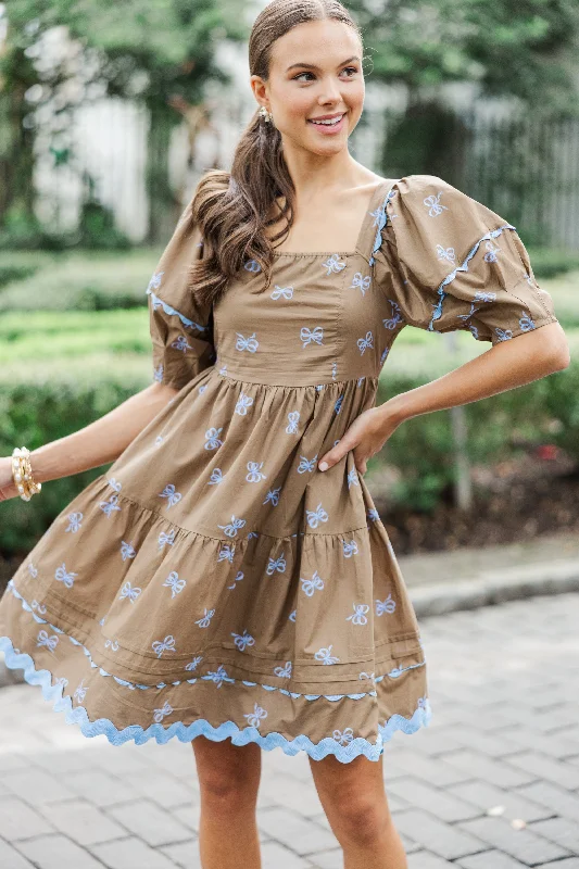 Super Savings The Perfect Day Coffee Brown Bow Print Dress