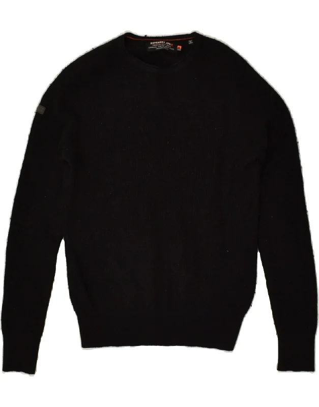 Final Clearance SUPERDRY Womens Crew Neck Jumper Sweater UK 12 Medium Black Viscose