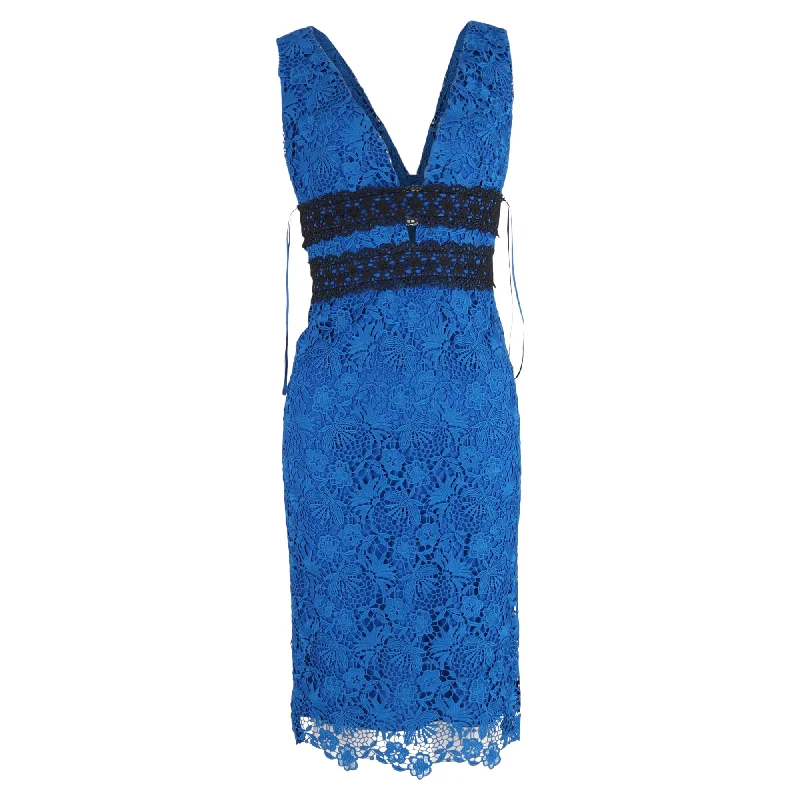 Warehouse Sale Diane Von Furstenberg Floral Lace Sleeveless Midi Dress in Blue Polyester