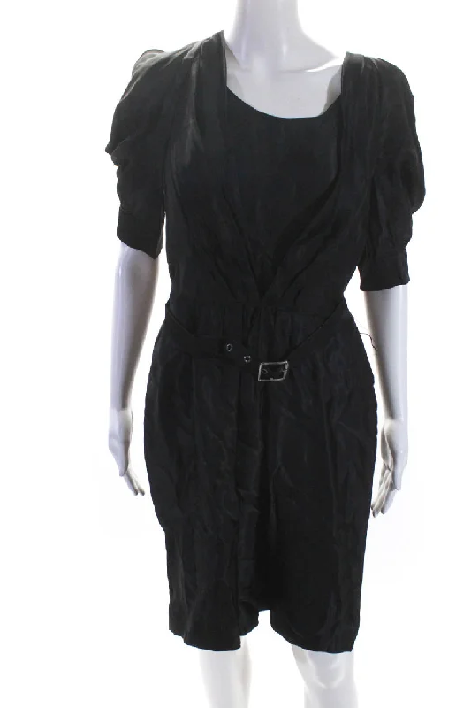 Super Bargain Just Cavalli Womens Satin Pleated Front Half Sleeve Pencil Dress Black