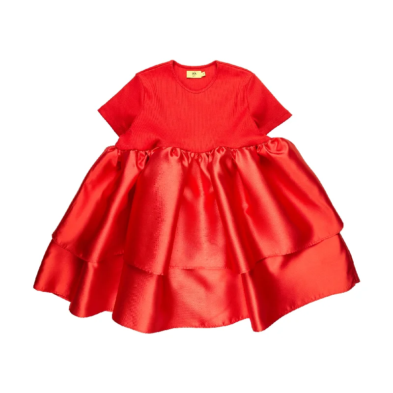 Fantastic Offers RED DRESS WITH RIB TOP AND MIKADO DOUBLE LAYERED BOTTOM