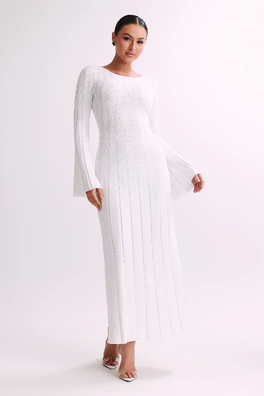 Bonus Savings Mabel Long Sleeve Knit Maxi Dress - White