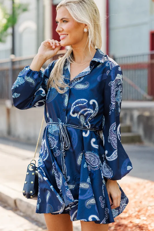 Factory Direct Sale See You There Navy Blue Paisley Dress