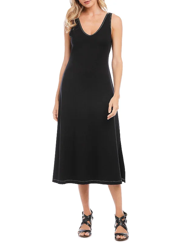 Hot Deal Womens Fitted VNeck Midi Dress