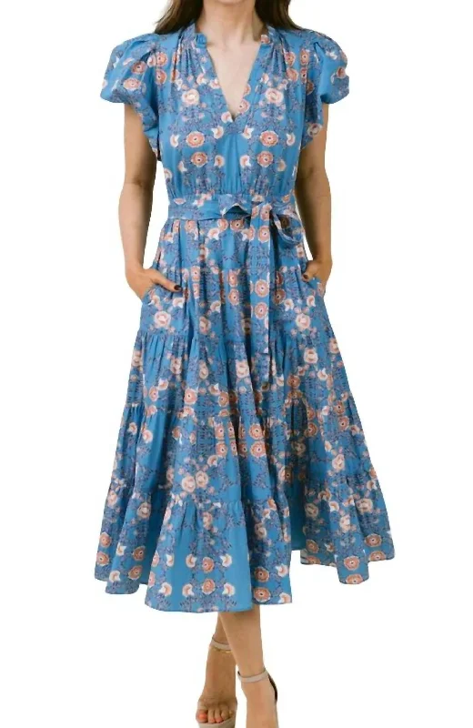 Customer Appreciation Sale Daphne Dress In Indigo Floral
