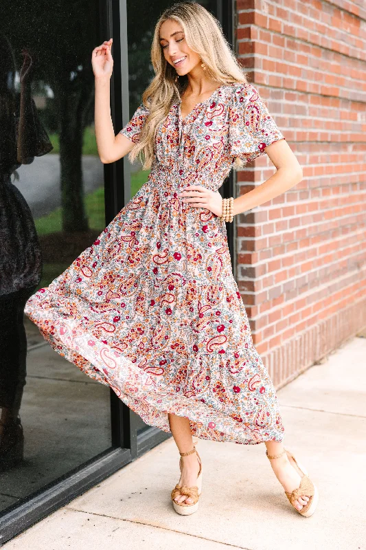 Special Savings All For Your Love Brown Paisley Midi Dress