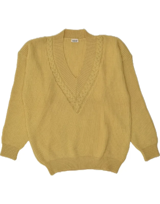 Final Clearance VINTAGE Womens V-Neck Jumper Sweater UK 22 3XL Khaki Wool