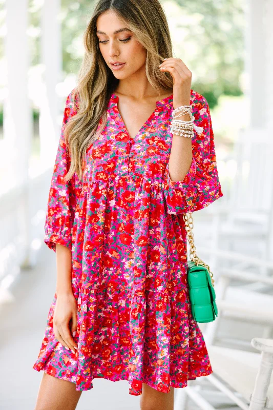 Midnight Madness Can't Be Outdone Fuchsia Pink Ditsy Floral Babydoll Dress