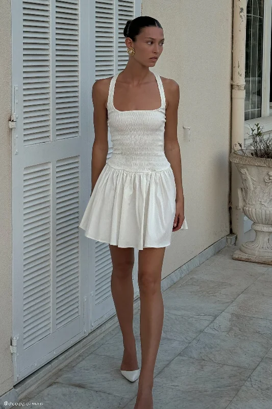 Today’s Deal Shelley Cotton Shirred Halter Mini Dress - White