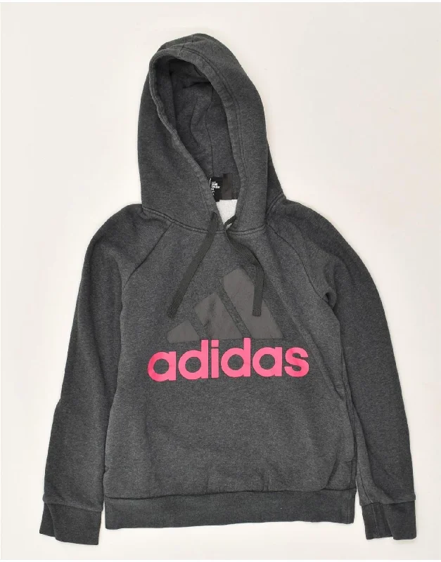 Stock Clearance ADIDAS Womens Graphic Hoodie Jumper UK 8/10 Small  Grey Cotton
