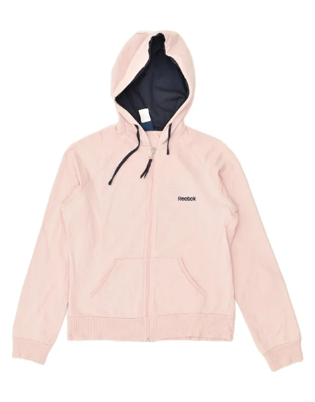 Deal Explosion REEBOK Womens Graphic Zip Hoodie Sweater UK 12 Medium  Pink Cotton