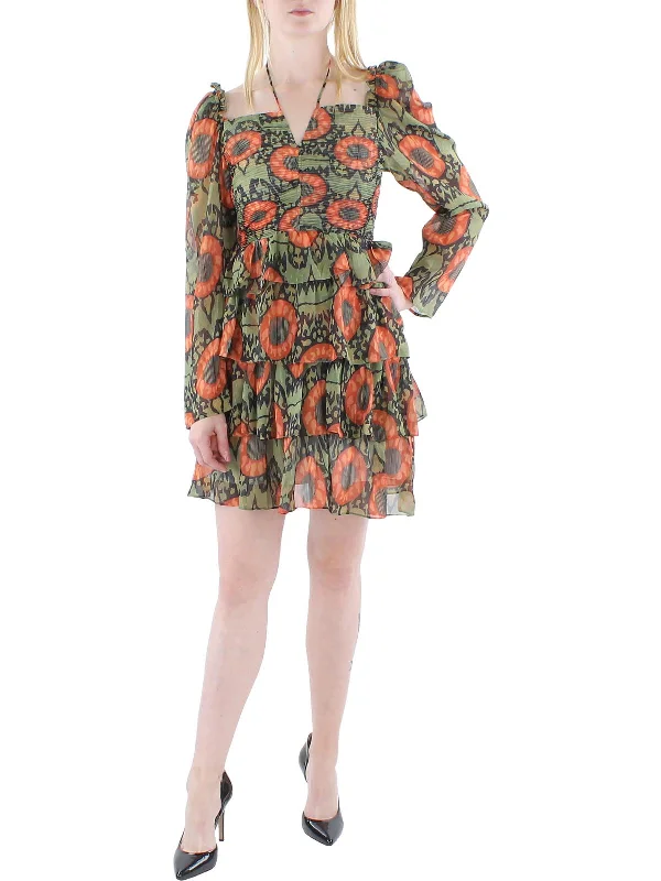 Act Fast Womens Smocked Short Mini Dress