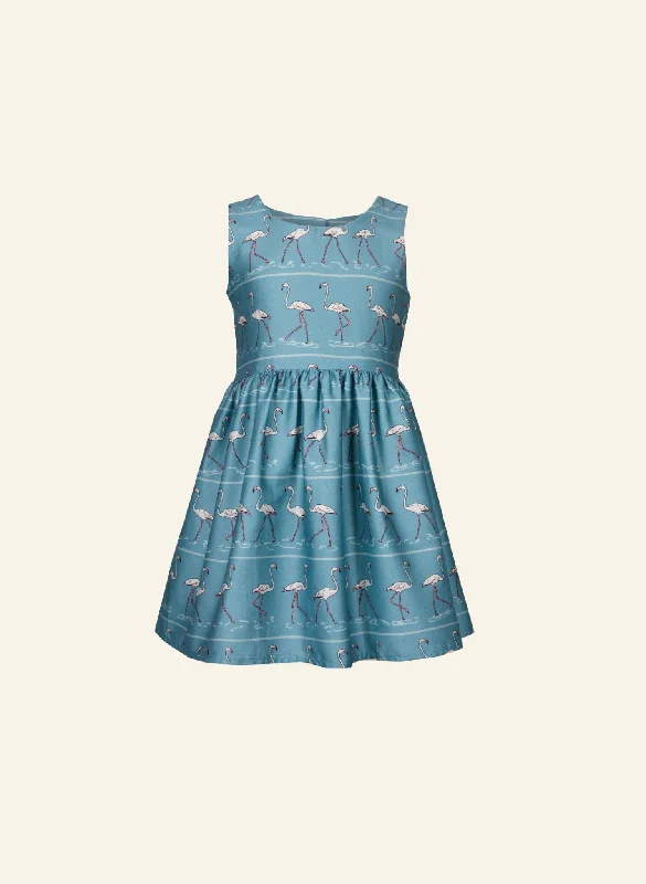Closeout Martha Children's Dress - Teal Flamingo