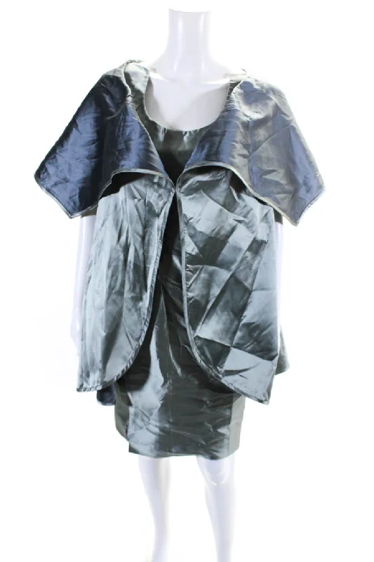 Weekend Special Chado Ralph Rucci Womens Back Zip Satin Sheath Dress Jacket Set Green