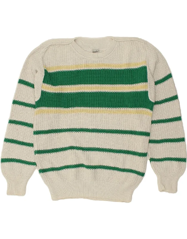 Deal of the Week BORSALINO Womens Crew Neck Jumper Sweater UK 16 Large Green Striped