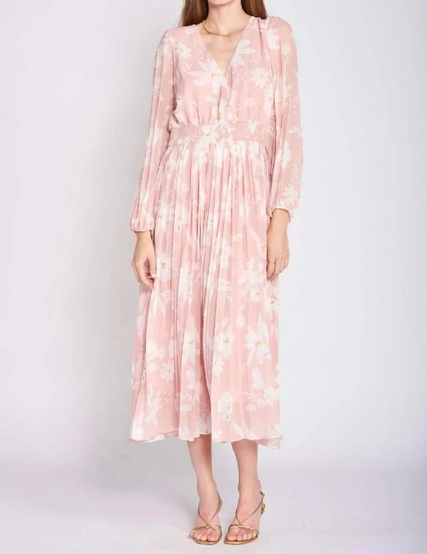 Exclusive Deal Gabby Pleated Floral Dress In Blush