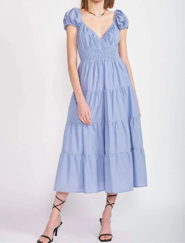 Super Savings Puff Sleeve Dress In Blue