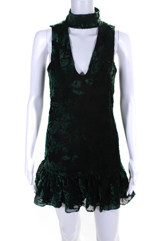 Year-End Clearance Caroline Constas Womens Velvet Floral Halter Ruffle Shift Dress Black