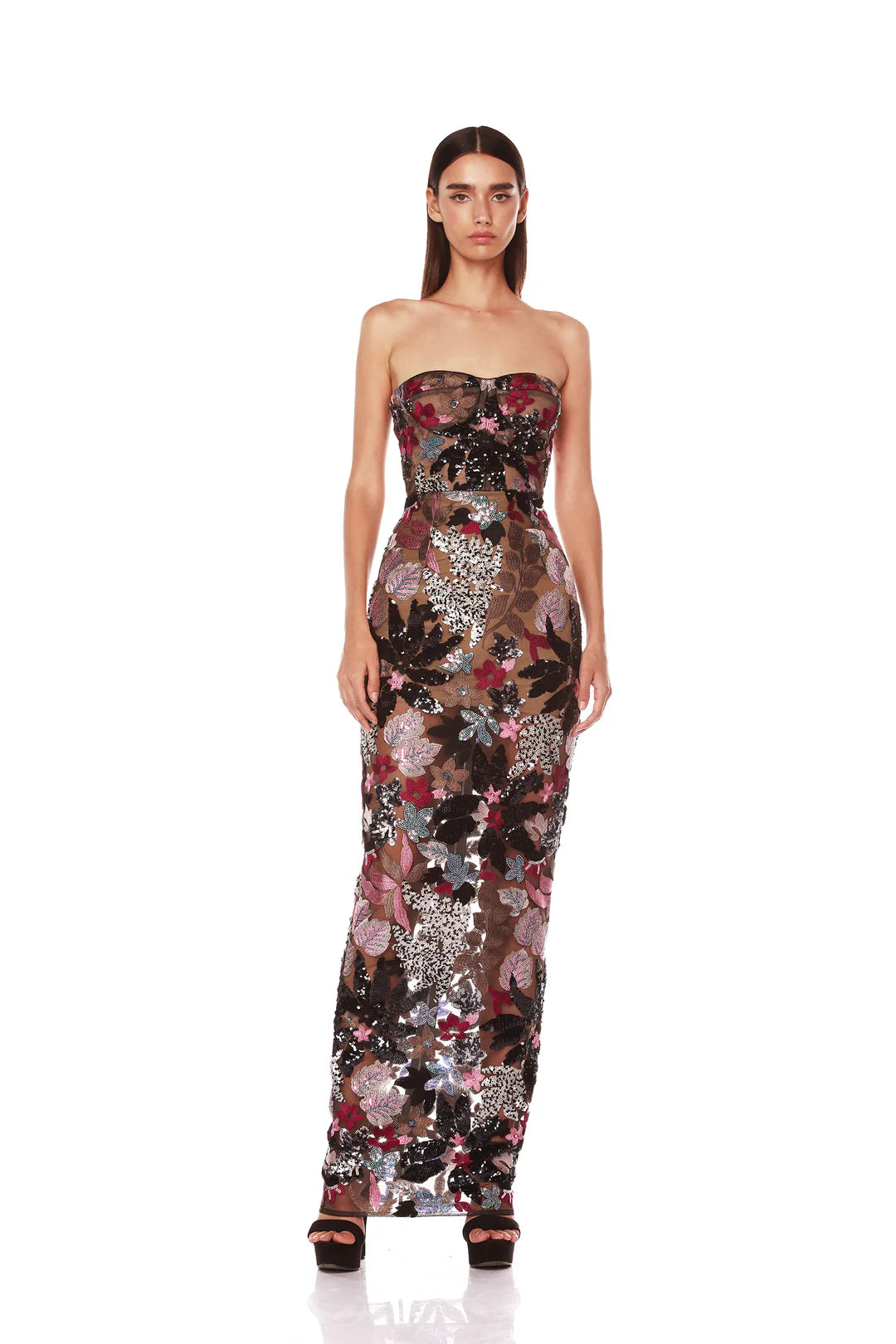 Crazy Deals Bronx and Banco - Dahlia Embroidered Strapless Maxi Dress - Silver Multi