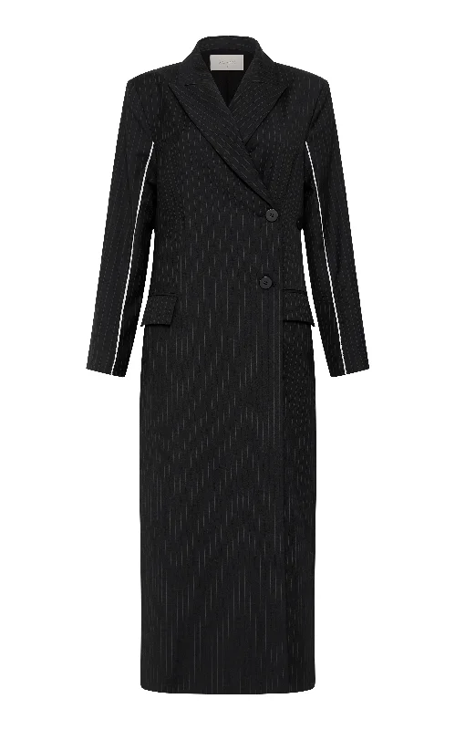 Savings Spectacular Pinstripe Maxi Coat - Black