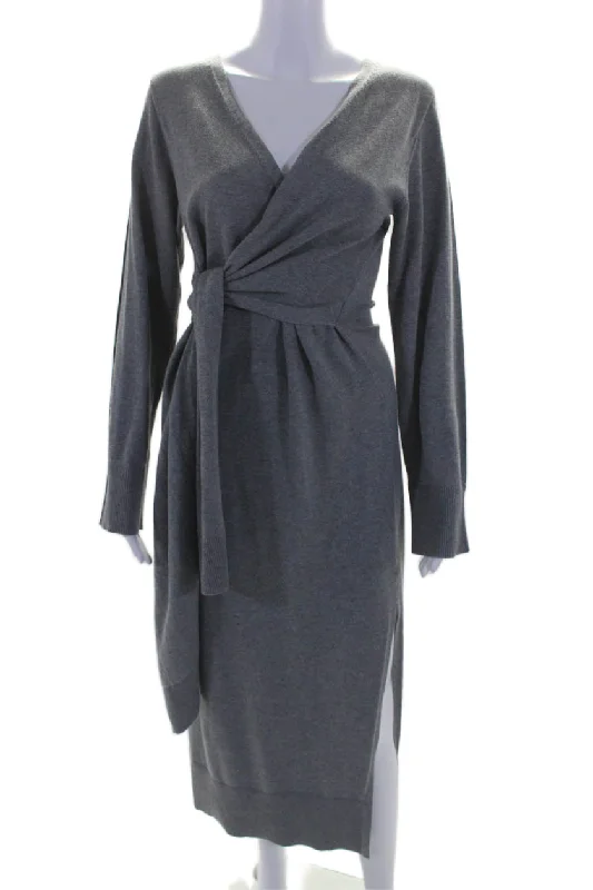 Unbeatable Prices Simkhai Womens Cotton Blend V-Neck Long Sleeve Maxi Sweater Dress Gray