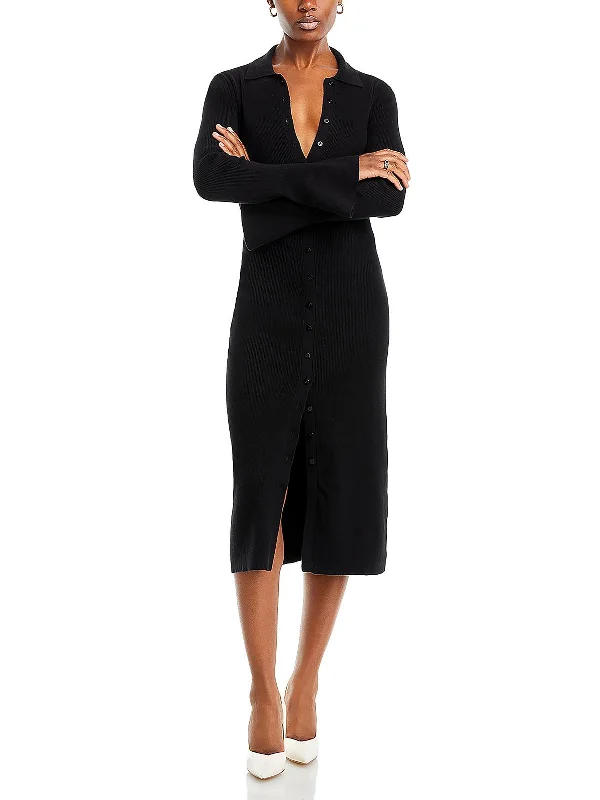 Final Sale Womens Midi Ribbed Shirtdress