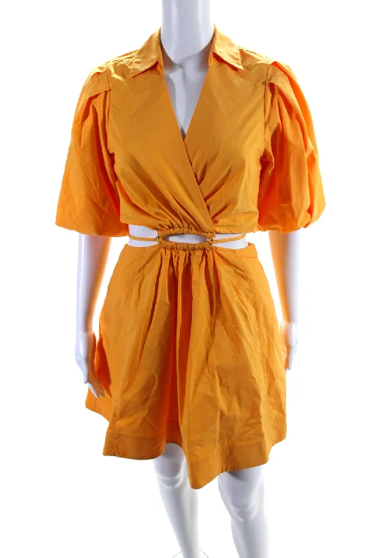 Clearance Sale Jonathan Simkhai Women's Collared Cutouts Puff Sleeves Mini Dress Yellow Clearance Sale Jonathan Simkhai Women's Collared Cutouts Puff Sleeves Mini Dress Yellow