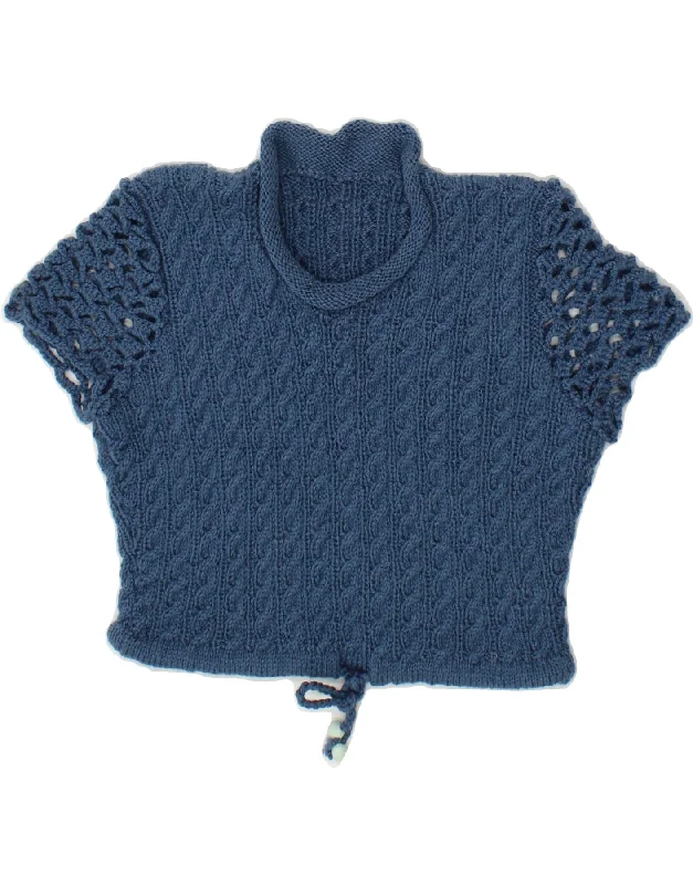 Act Fast VINTAGE Womens Crop Crew Neck Jumper Sweater UK 12 Medium Blue