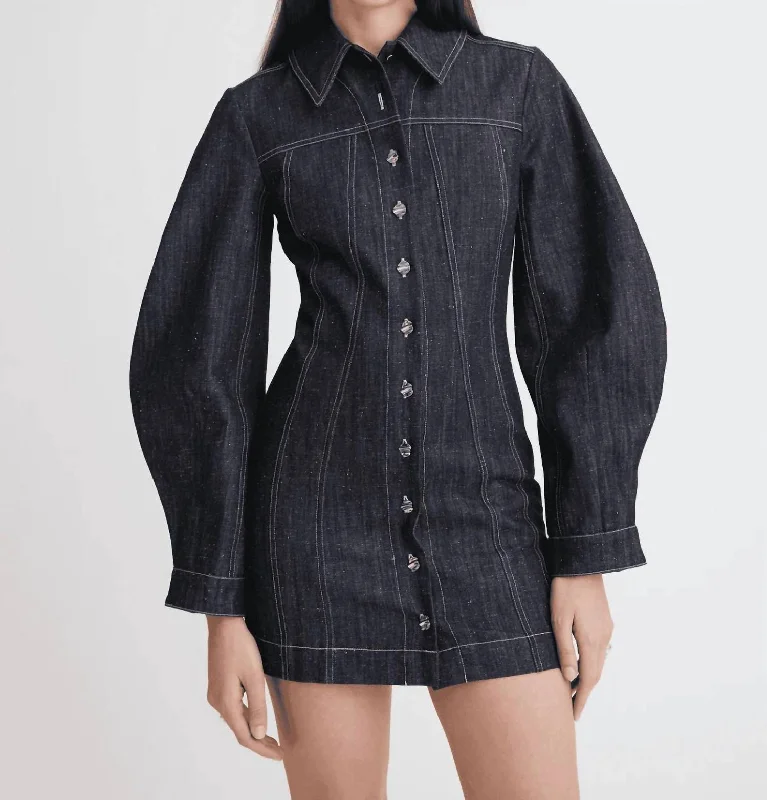Discount Deals Seamed Leg Of Mutton Dress In Raw Denim