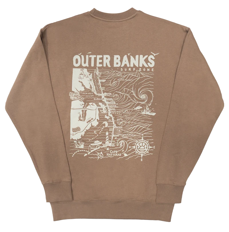 Bargain Prices REAL Outer Banks Map Wmn's Crew Sweatshirt-Latte